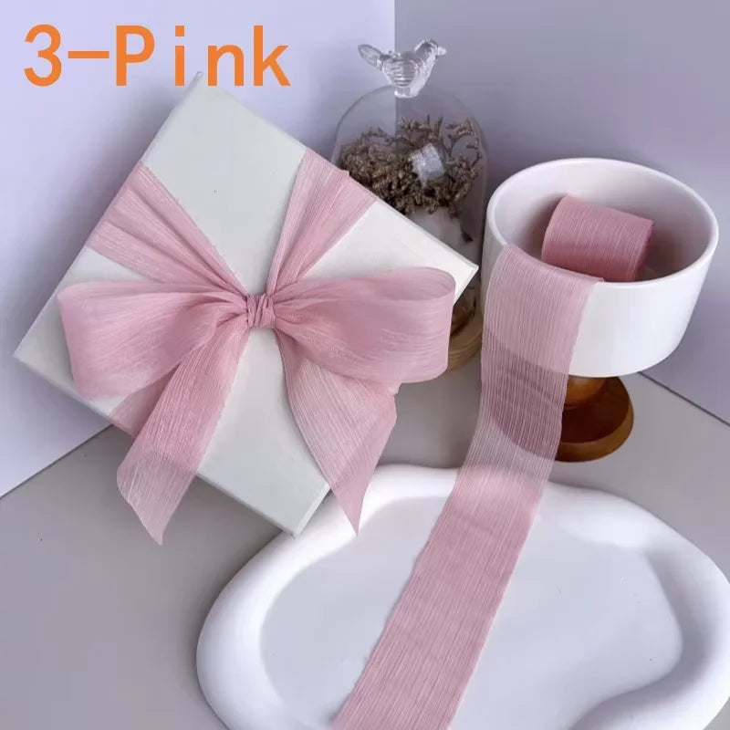 5cm Luxury Glitter Chiffon Organza Ribbon Crafts Floral Bouquets Wedding Christmas Car Party Decorations Valentine's Day Gift