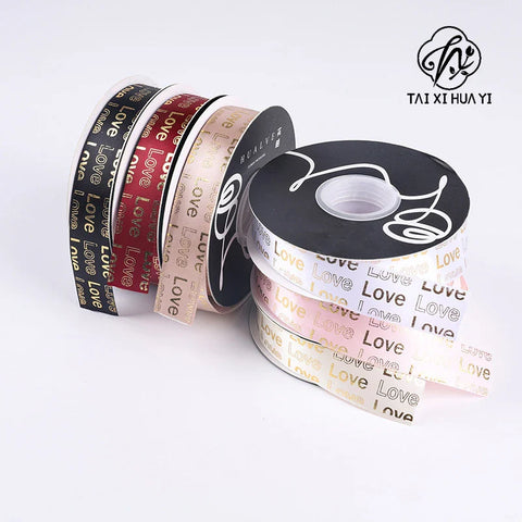 Hot Stamping English Ribbon Love Polyester Flower Gift Packaging Ribbon for Christmas and Weddings