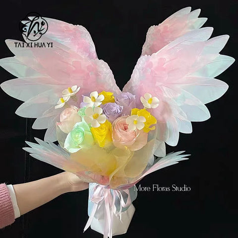 50*37cm Recyclable Floral Wrapping Paper Waterproof Florist Packaging with Wing Style and Bouquet Design for Flowers