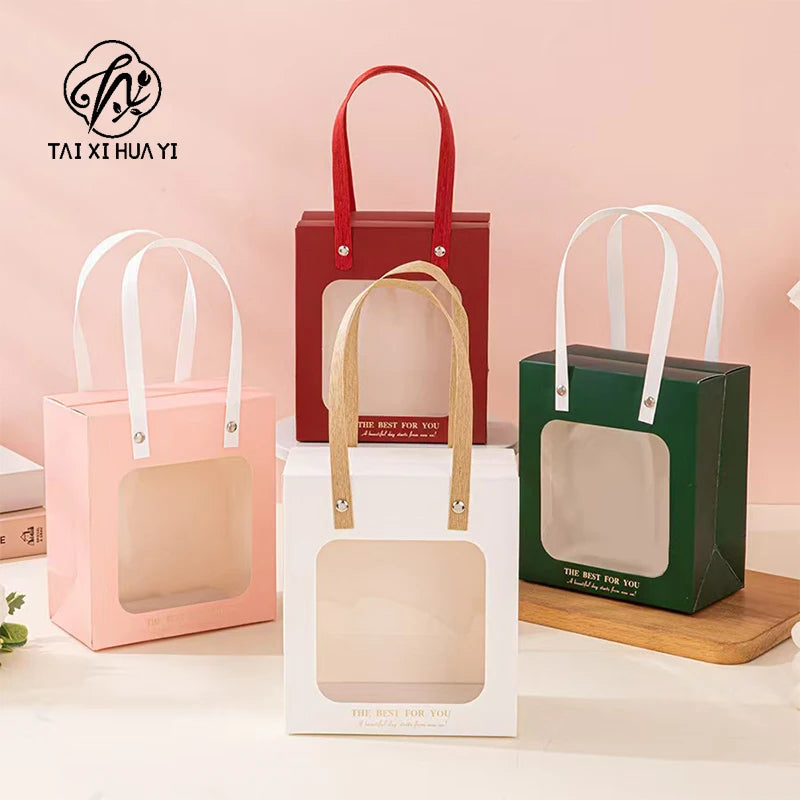 Wholesale Coated Craft Packaging Bags Transparent Window Eco-friendly Gift Bags for Valentine's Day Wedding