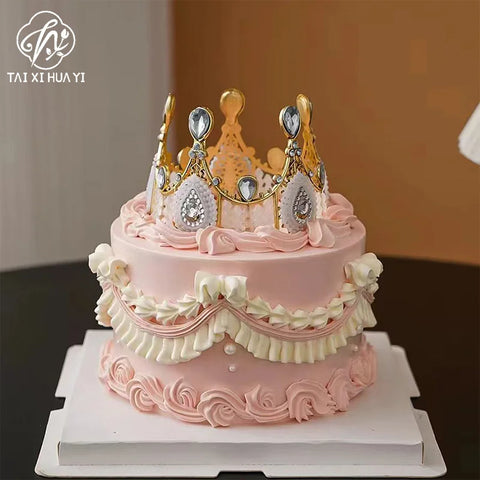 Princess Wedding & Birthday Party Supplies New Rhinestone Crown Cake Topper Children's Hair Accessories in Metal for Christmas