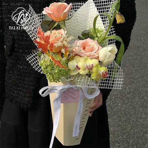 Embrace Pink Hexagon Box Handheld Flower Wrapping Paper for Floral Bouquets Floral Decorations Tube Florist Packaging Cone Shape