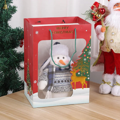 Christmas Paper Transparent Window Gift Bag Gold Stamping Recyclable Eco-friendly Doll for Handbag for Christmas Eve