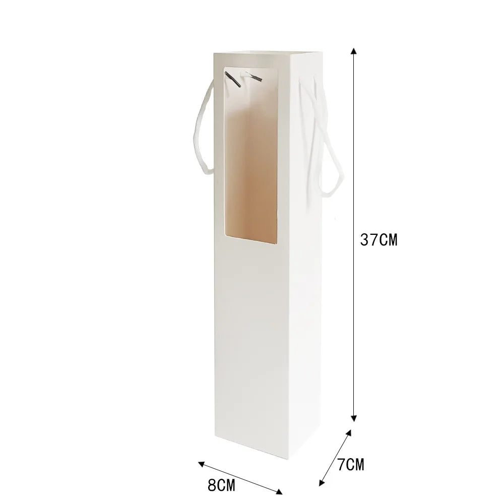 Disposable Solid Color Single Rose Gift Bag Transparent Window Square Matte Laminated Paperboard Folders Custom Logo Bouquet