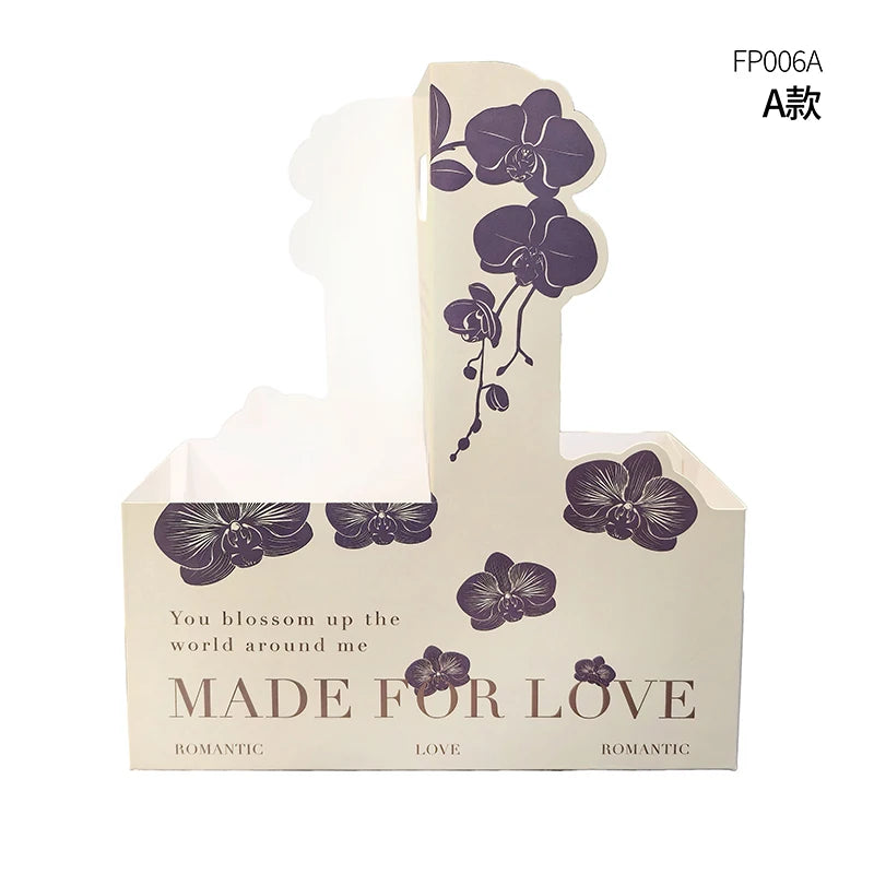 Elegant Floral Pattern Plastic Hand-Held Folder Box Creative Packaging for Coffee Milk Tea Cups