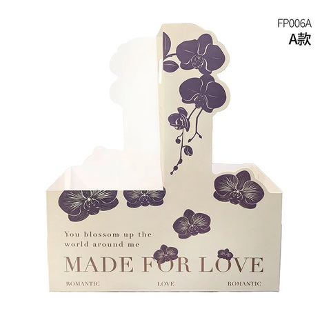 Elegant Floral Pattern Plastic Hand-Held Folder Box Creative Packaging for Coffee Milk Tea Cups