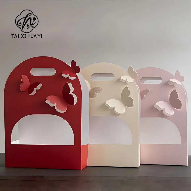 Valentine's Day Gift Bow Knot Flower Box Kraft Paper Folding Design for Flower Shop and Personal Gift Packaging