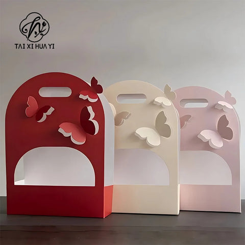 Valentine's Day Gift Bow Knot Flower Box Kraft Paper Folding Design for Flower Shop and Personal Gift Packaging