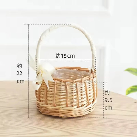 Handmade Natural Rattan Hanging Storage Satchel Woven Flower Basket Artificial Flowers Gift Arrangements Home Decor Clothing