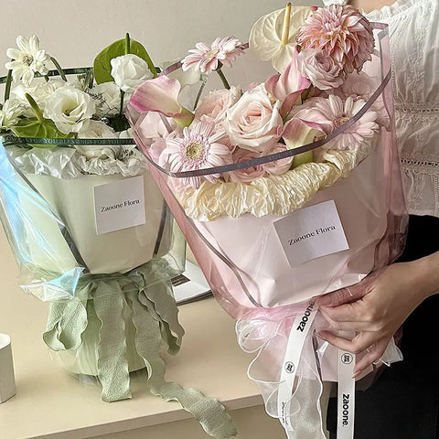 2025 New 58*58cm Colorful Line Printed Flower Wrapping Paper Cellophane Single Side Hot Stamping for Florist Packaging