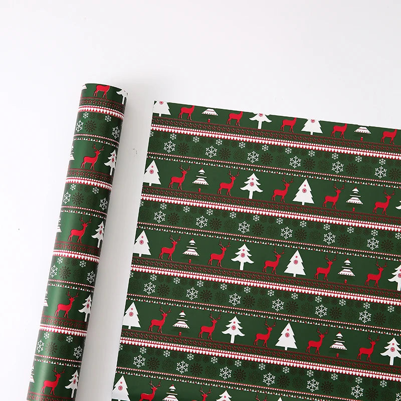 Christmas Floral Unique Gift Wrapping Paper Waterproof Reindeer Red Green Flower Patterns Single Side Coating