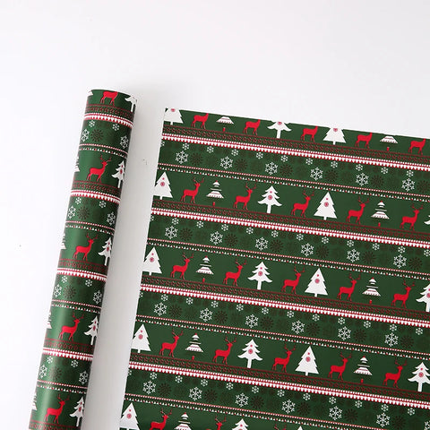 Christmas Floral Unique Gift Wrapping Paper Waterproof Reindeer Red Green Flower Patterns Single Side Coating