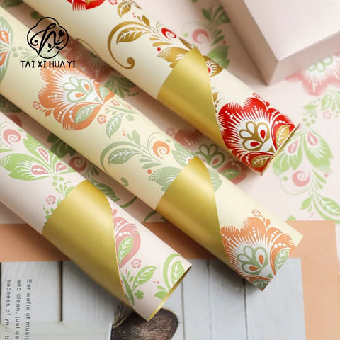 Colorful Flower Pattern Printed PE Coated Virgin Pulp Waterproof Flower Wrapping Paper for Florist Supplies