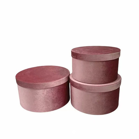 Set of 3 Velvet Round Cylinder Rigid Boxes Floral Shop Supplies for Fresh Flowers Bouquet Packaging Holiday Gift