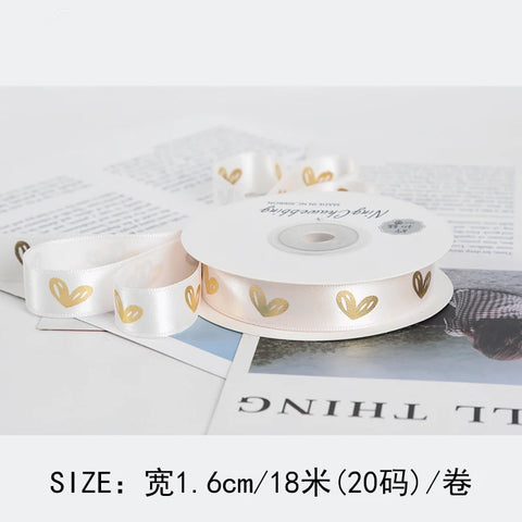 Gold Foil Heart Satin Ribbon Roll DIY Polyester Valentine's Day Christmas Gift Decoration Baking Flower Packaging