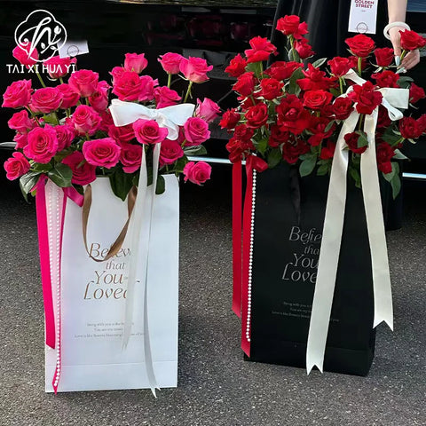 Valentine's Day Square Oversized Tote Ins-Inspired Flower Bouquet Wrapping Bag Lamination White Luxury Eco-Friendly Gift