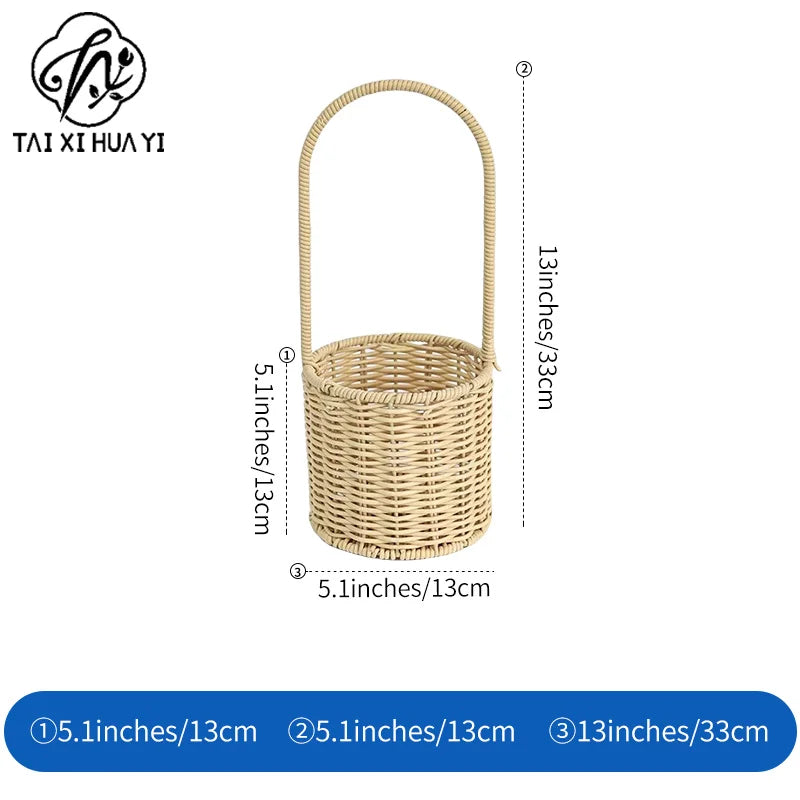 Portable Outdoor Picnic Basket Home Decorative Storage Woven Flower Pot Hand-Held Rattan Wicker Accompanying Floral Gift Basket