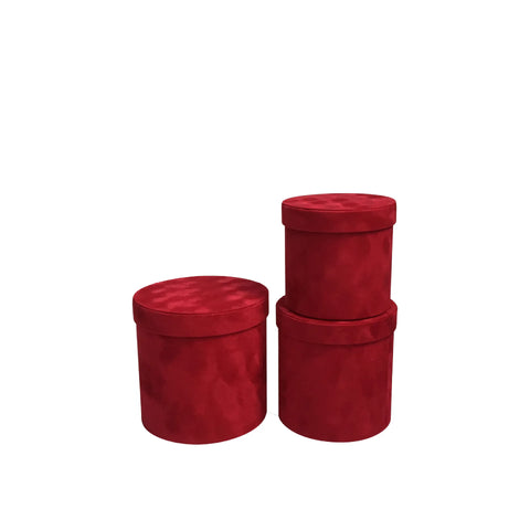 Set of 3 Velvet Round Cylinder Rigid Boxes Floral Shop Supplies for Fresh Flowers Bouquet Packaging Holiday Gift