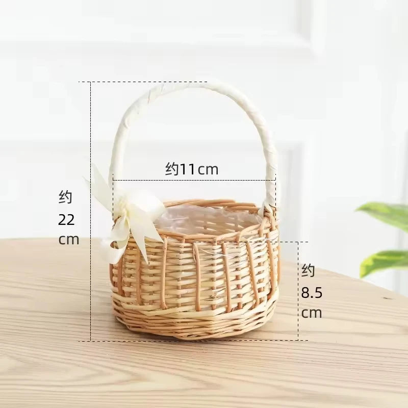 Handmade Natural Rattan Hanging Storage Satchel Woven Flower Basket Artificial Flowers Gift Arrangements Home Decor Clothing