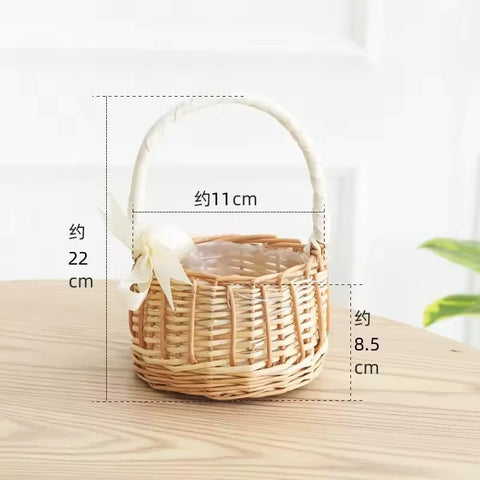 Handmade Natural Rattan Hanging Storage Satchel Woven Flower Basket Artificial Flowers Gift Arrangements Home Decor Clothing
