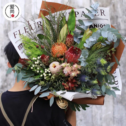 New Retro Hand-Made Coated Eco-Friendly Recyclable Water-Proof Single-Sided Flower Wrapping Paper with Kraft Paper Art
