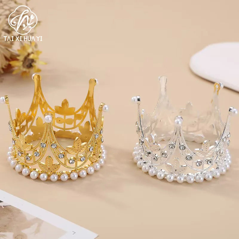 Princess Wedding & Birthday Party Supplies New Rhinestone Crown Cake Topper Children's Hair Accessories in Metal for Christmas