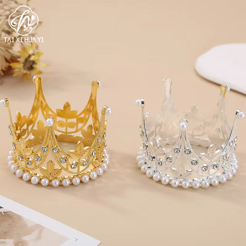 Princess Wedding & Birthday Party Supplies New Rhinestone Crown Cake Topper Children's Hair Accessories in Metal for Christmas
