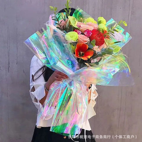 Hot Selling Designer Laser Seven-Color Waterproof Rainbow Flower Bouquet Wrapping Paper New Popular Coated Material