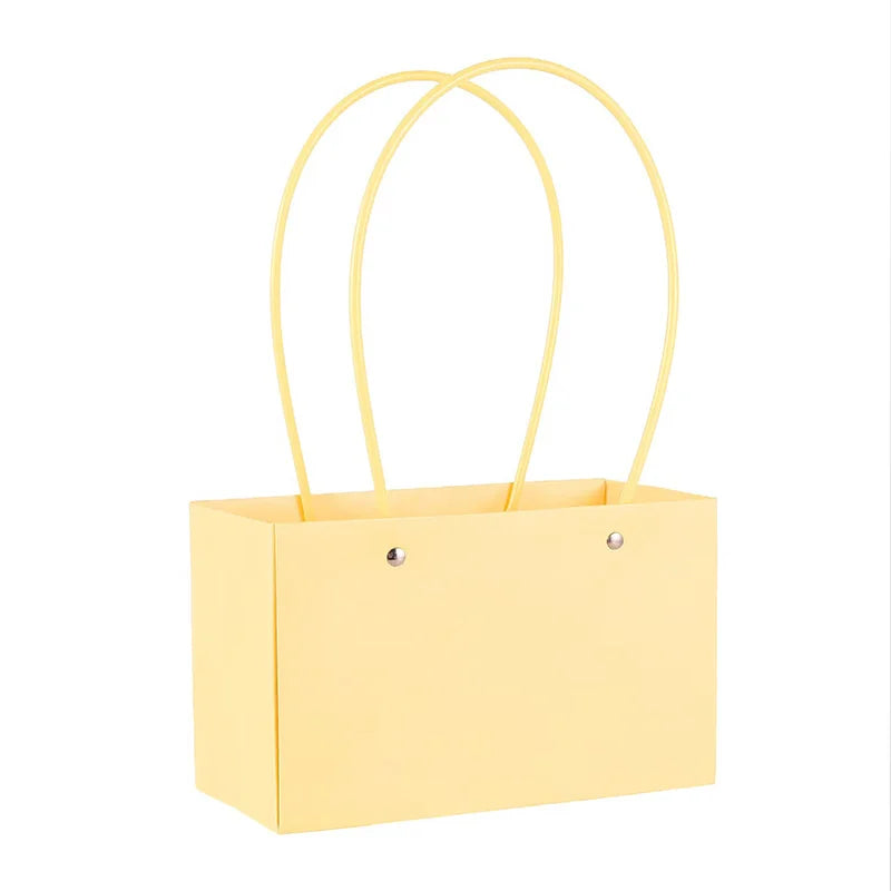Waterproof Rectangular Flower Box Small Paper Bag with Handle Candy Color Bouquet Packaging Gift Box Tote Box for Flowers Candy