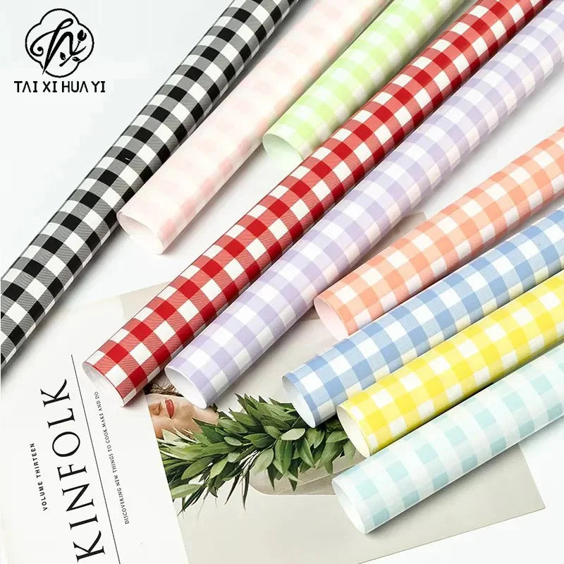 Waterproof Summer Plaid Wrapping Paper Korean Version Floral Arrangement Flower Packaging Materials Popular for Flower Shops