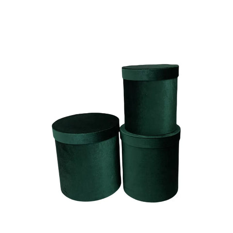 Set of 3 Velvet Round Cylinder Rigid Boxes Floral Shop Supplies for Fresh Flowers Bouquet Packaging Holiday Gift