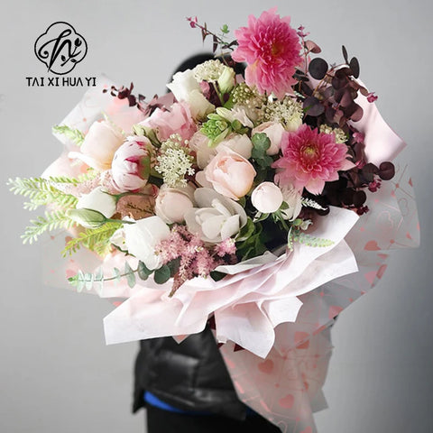 Matte Waterproof PE Jelly Film Floral Wrapping Paper 20 Sheets Heart Print Bouquet Packaging Double Side Virgin Pulp 58x58cm