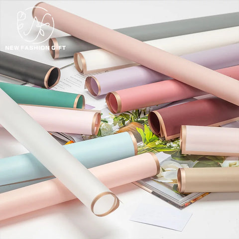 Wholesale Waterproof Flower Wrapping Paper with Golden Edge Bouquets Single Side Coated Florist Packaging