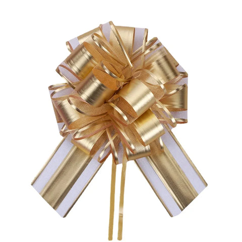 Matte Metallic Organza Pom Pom Pull Bows Floral Gift Wrapping Ribbon for Christmas Weddings Birthdays and Valentine's Day