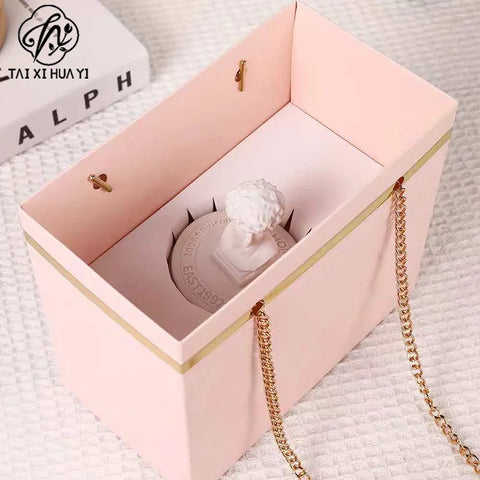 New Flower Pink Gift Dried Luxury Kraft Paper Durable Bouquet Packaging with Offset Printing and Window Bag