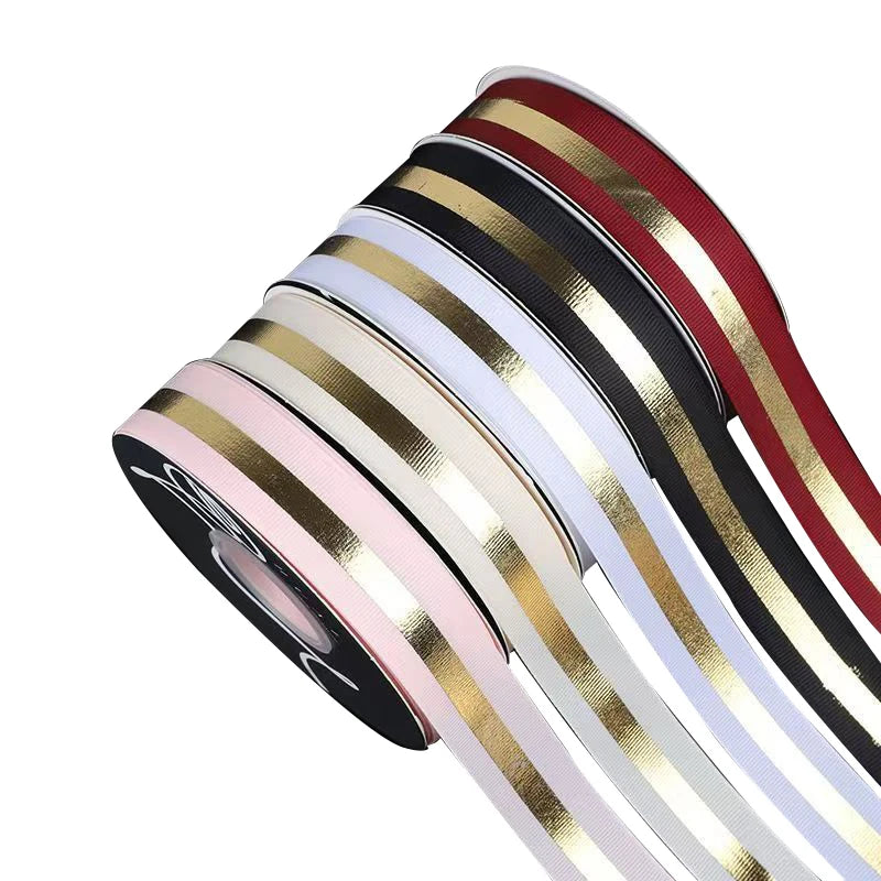 Floral Arrangement Fresh Bouquets Christmas Packaging Materials Gold Borders Hot Stamping Ribbed Ribbons