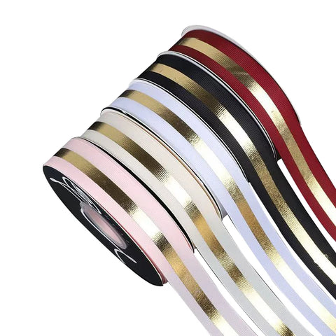 Floral Arrangement Fresh Bouquets Christmas Packaging Materials Gold Borders Hot Stamping Ribbed Ribbons