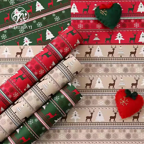 Christmas Floral Unique Gift Wrapping Paper Waterproof Reindeer Red Green Flower Patterns Single Side Coating