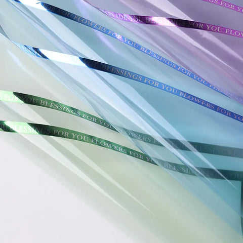2025 New 58*58cm Colorful Line Printed Flower Wrapping Paper Cellophane Single Side Hot Stamping for Florist Packaging