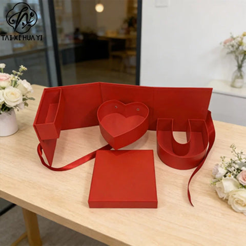 Rotating Square Rigid Gift Box Sponge Flower Packaging Valentine's Day Qixi Wedding Birthday Recycled Materials Coated Paper