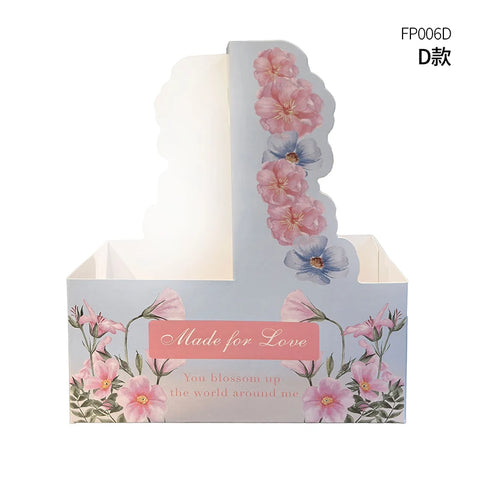 Elegant Floral Pattern Plastic Hand-Held Folder Box Creative Packaging for Coffee Milk Tea Cups