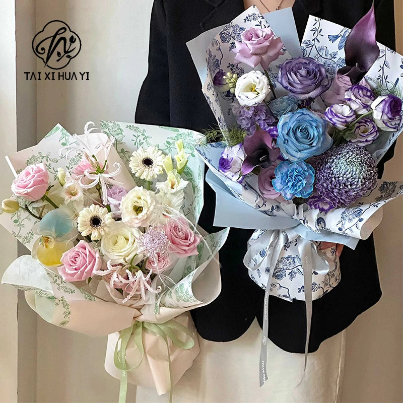 Qixi Wave Gauze Fresh Bouquet Packaging Materials Korean Wave Design Pleats Single Side Coated Eco-Friendly Water-proof