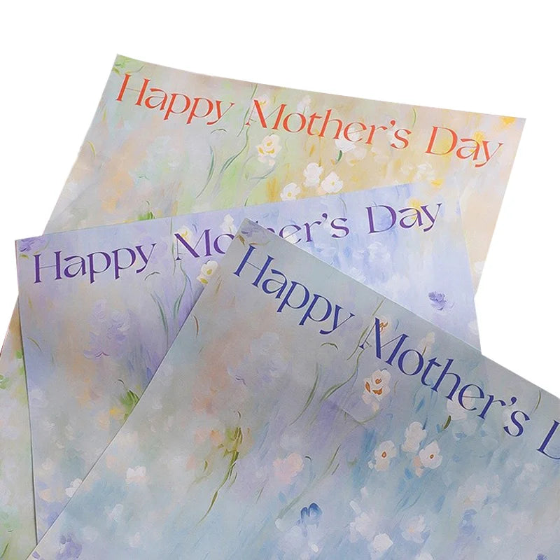 Oil Painting Coated Paper Single-sided Flower Design for Mother's Day Packaging Flower Paper Maker