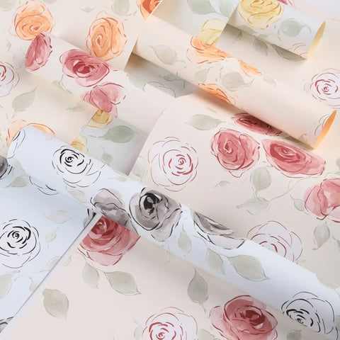 Eco-Friendly Recyclable Floral Wrapping Paper Simple Rose Bouquet Waterproof Single-Sided Coating Offset Printing Compatible New