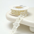 3.5cm Luxury Satin Embroidered Small Flower Bouquet Ribbon for Valentine's Day & Wedding Packaging Biodegradable