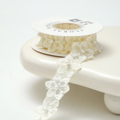 3.5cm Luxury Satin Embroidered Small Flower Bouquet Ribbon for Valentine's Day & Wedding Packaging Biodegradable