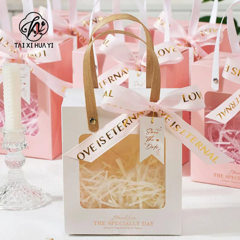 Wholesale Coated Craft Packaging Bags Transparent Window Eco-friendly Gift Bags for Valentine's Day Wedding