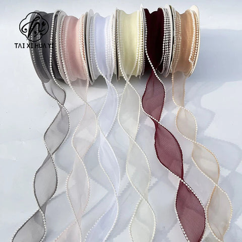 Luxury Dacron Pearl Fish Tail Satin Yarn Ribbon Biodegradable Wave Winding Handmade Bouquet Flower Valentine's Day Wedding