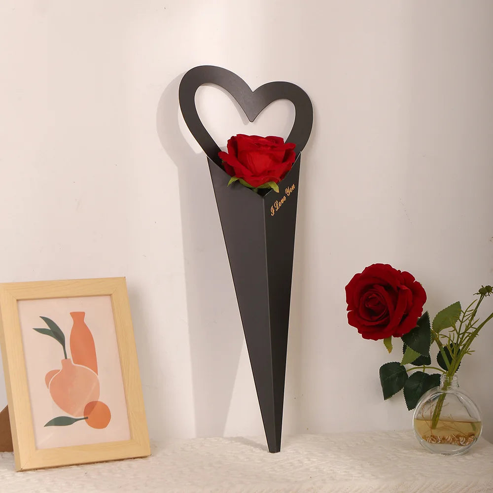 Eco-friendly Elegant Single Rose Waterproof Kraft Paper Bag Wedding Bouquet Packaging for Valentine's Day