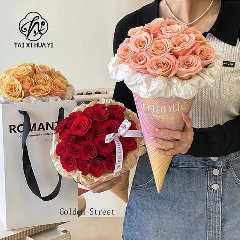 Unique Ice Cream Cone Shape Flower Wrapping Paper Thick Cardboard Gift Paper for Bouquet Packaging Gravure Printing Compatible